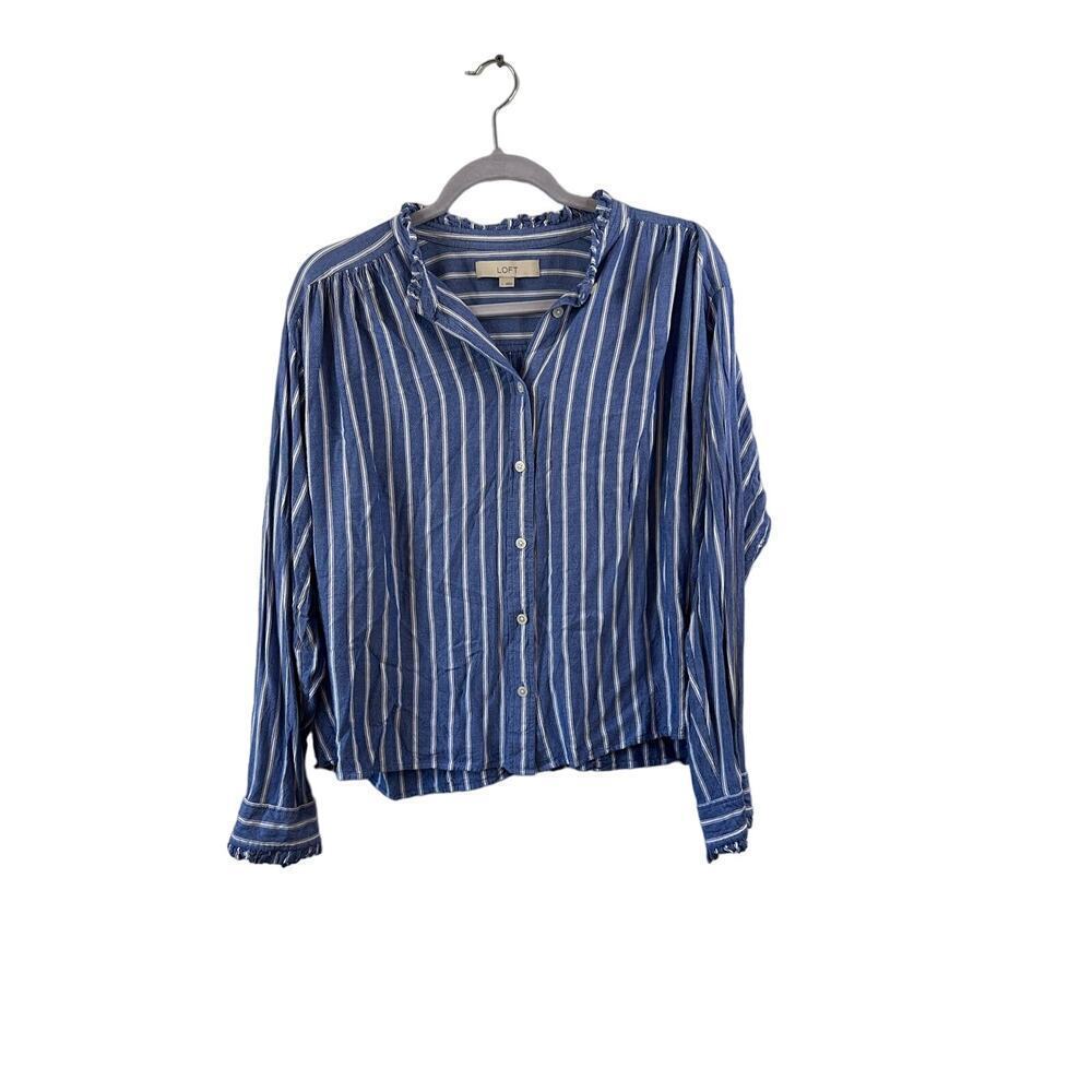 Loft Womens Blue and White Striped Button Down Top Size Large - Picture 2 of 5